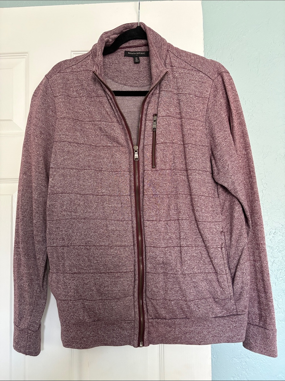 Banana Republic Men’s Heathered Plum Zip Front Sweater Jacket